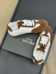 PRADA 25S SNEAKER IN WHITE MIX BROWN SUEDE STYLE 1