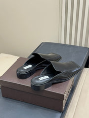 ALAIA 25S SQUARE LOAFER MULES IN BLACK GLOSSY CALFSKIN
