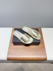 ALAIA FLAT SANDALS WITH PERFORATED STRAPS 25S IN GOLD LAMBSKIN