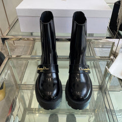 DIOR 25S D-QUEST ANKLE BOOT 35MM IN BLACK GLOSSY CALFSKIN GOLD HARDWARE