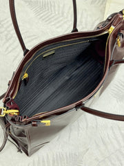 PRADA 25S BONNIE EXTRA-LARGE 42 IN DARK BROWN GLOSSY CALFSKIN GOLD HARDWARE