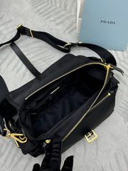 PRADA 25S EXPLORE LARGE SHOULDER BAG 30 IN BLACK RE-NYLON WITH FLAP