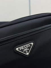 PRADA 25S MEDIUM CLUTCH BAG 26 IN BLACK NYLON SILVER HARDWARE