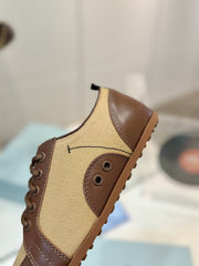 SNEAKERS IN BROWN LAMBSKIN AND BEIGE CANVAS