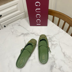 GUCCI 26S FLAT MULES IN GREEN CANVAS