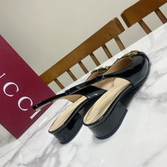 GUCCI 26S SLINGBACK FLATS IN BLACK CALFSKIN