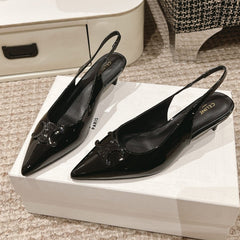 HIGH SLINGBACKS 5 CM IN BLACK PATENT CALFSKIN