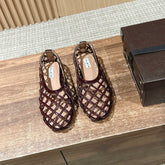 ALAIA MESH BALLET FLATS 25S IN DARK RED LAMBSKIN