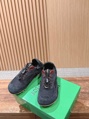 BOTTEGA VENETA 26S SNEAKERS IN DARK BLUE GREY SUEDE AND MESH FABRIC