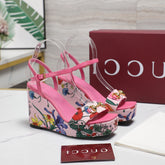 GG WEDGE HEEL SANDALS 100 IN PINK FABRIC FLORAL PRINT