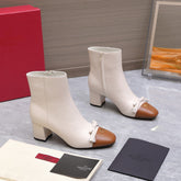 VALENTINO 25S VALET DU ROI ANKLE BOOTS 60 MM IN CREAM WHITE MIX BROWN CALFSKIN WITH BOW