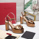 VALENTINO 25S GARAVANI VLOGO SIGNATURE HIGH-HEEL SANDALS 110 MM IN METALLIC COPPER CALFSKIN