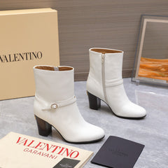VALENTINO 25S GARAVANI VLOGO LOW BOOTS 80 MM IN WHITE CALFSKIN