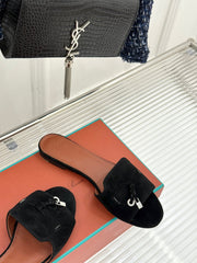 FLAT SANDALS IN BLACK SUEDE AND LAMBSKIN