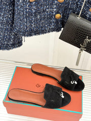 FLAT SANDALS IN BLACK SUEDE AND LAMBSKIN