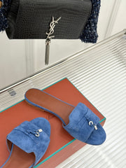 FLAT SANDALS IN BLUE SUEDE AND LAMBSKIN