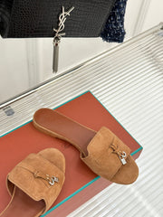 FLAT SANDALS IN BROWN SUEDE AND LAMBSKIN