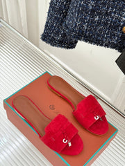 FLAT SANDALS IN RED SUEDE AND LAMBSKIN