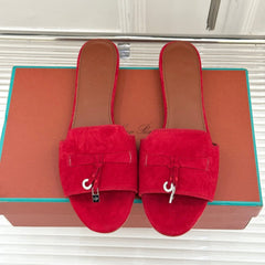 FLAT SANDALS IN RED SUEDE AND LAMBSKIN