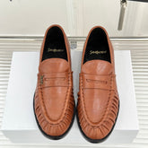 YSL 25S LOAFERS IN BURNT ORANGE BROWN LAMBSKIN