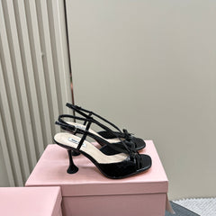 High Heels With Bows Black Sheepskin