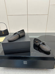 ALAIA MARY JANE FLAT 25S IN CHARCOAL GREY WOVEN MESH