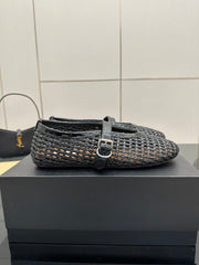ALAIA MARY JANE FLAT 25S IN CHARCOAL GREY WOVEN MESH