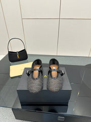 ALAIA MARY JANE FLAT 25S IN CHARCOAL GREY WOVEN MESH