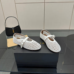 ALAIA MARY JANE FLAT 25S IN WHITE WOVEN MESH