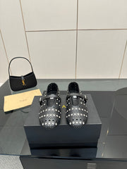 ALAIA BALLET SHOES 25S IN BLACK LAMBSKIN WITH CRYSTAL DETAILING