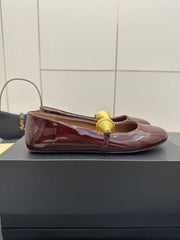 ALAIA BALLET SHOES 25S IN DARK RED PATENT LEATHER WITH GOLD HARDWARE