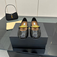 ALAIA BALLET SHOES 25S IN BLACK PATENT LEATHER WITH GOLD HARDWARE