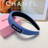 THICK HAIRBAND IN AZURE BLUE DENIM EMBROIDERED LOGO 217589