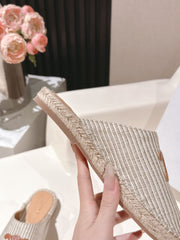 CELINE 25S LES ESPADRILLES MULE IN LIGHT GRAY CANVAS