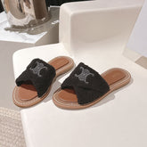 CELINE 25S LYMPIA TWISTED SANDAL IN BLACK SPONGE FABRIC