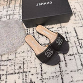 SLIPPERS IN BLACK SATIN MIX CALFSKIN