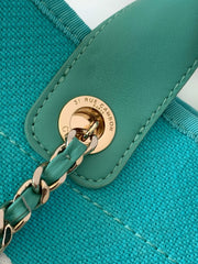 CHANEL 25S TOTE BAG 33 IN TURQUOISE BLUE CANVAS