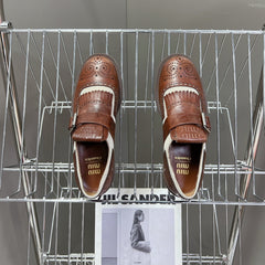 UNIQUE THICK-SOLED OXFORD BRIGHT BROWN MIX CREAM CALFSKIN