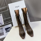 CELINE 25S HIGH CUT CHELSEA BOOTS 45MM IN DARK BROWN SUEDE