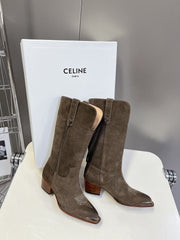CELINE 25S HIGH CUT CHELSEA BOOTS 45MM IN DARK BROWN SUEDE