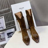 CELINE 25S HIGH CUT CHELSEA BOOTS 45MM IN BROWN SUEDE