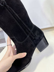 CELINE 25S HIGH CUT CHELSEA BOOTS 45MM IN BLACK SUEDE