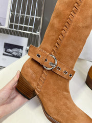 CELINE 25S BULKY LACED UP BOOTS 45MM IN BURNT ORANGE SUEDE