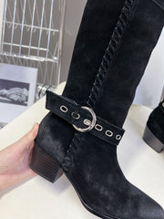 CELINE 25S BULKY LACED UP BOOTS 45MM IN BLACK SUEDE