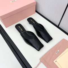 SQUARE TOE MULES BLACK SHEEPSKIN