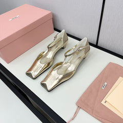 BALLET SANDAL METALLIC GOLD LAMBSKIN WITH T-STRAP