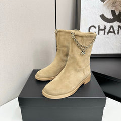 CHANEL 25S SHORT BOOTS IN LIGHT GOLD SUEDE SILVER HARDWRE