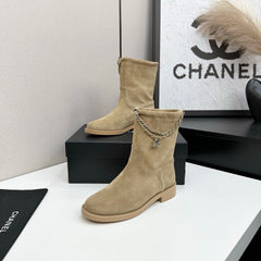 CHANEL 25S SHORT BOOTS IN LIGHT GOLD SUEDE SILVER HARDWRE