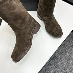 CHANEL 25S SHORT BOOTS IN BROWN SUEDE SILVER HARDWRE