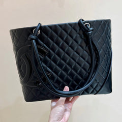 CHANEL 25S CAMBON LIGNE TOTE BAG 30 IN BLACK LAMBSKIN